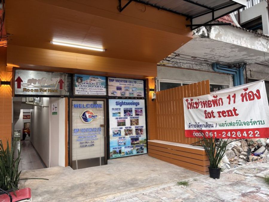 ขายด่วน หอพักณิชา ถนนทัพพระยา พัทยาใต้ ติดถนนใกล้สะพานแหลมบาลีฮาย walking street