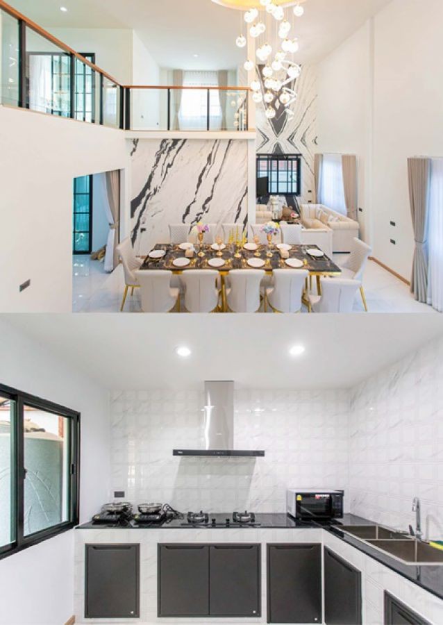 คฤหาสน์ หลังใหญ่ 5นอน รัชดา พูลวิลล่าส่วนตัวสุดหรู 3 น้ำ สไตล์โมเดิร์น ย่านห้วยขวาง สไตล์โมเดิร์นใหม่ จัดเต็มเฟอร์ ครัวบิวท์อิน .60 ตร.ว