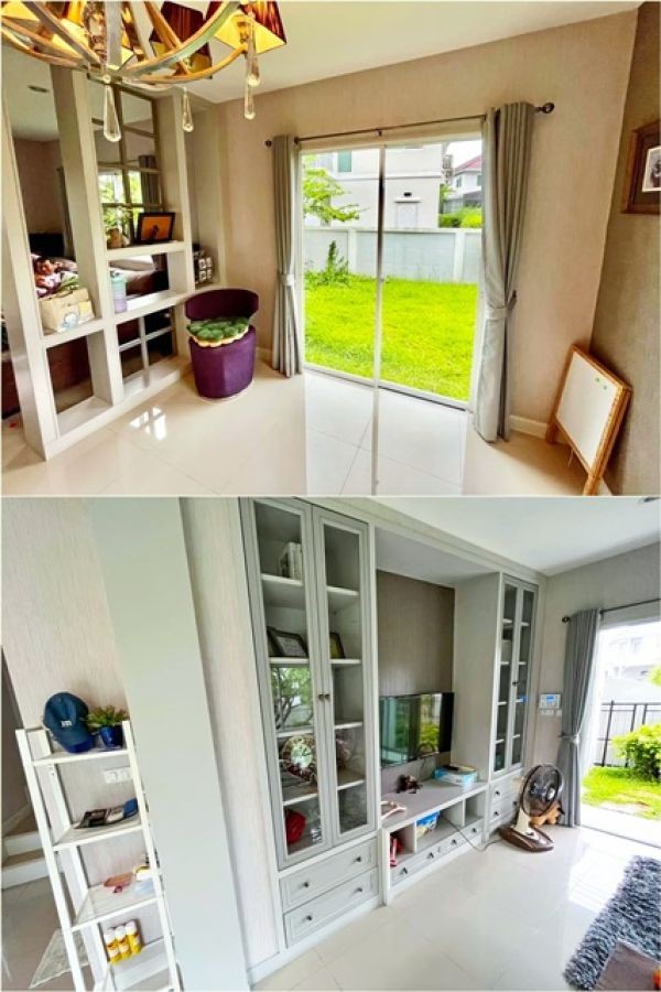 เฟอร์ครบ บ้าน 2 ชั้น RIS School ถ.ร่มเกล้า 6 คฤหาสน์หรู MRT มีนบุรี 1.8 กม 3นอน 2น้ำ 240ตร.ม. 59ตร.วา. ให้เช่า 4แอร์ ติดสวนหย่อม 4 แอร์