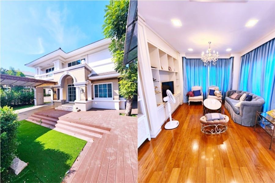 คฤหาสน์หรู 2 ชั้น MRT รถไฟฟ้าสีชมพู ลาดปลาเค้า 100ม. บิ๊กซีรามอินทรา 100 ม. บ้านลดาวัลย์ รามอินทรา 4นอน พร้อมเฟอร์บิ้วอิน 114 ตร.วา