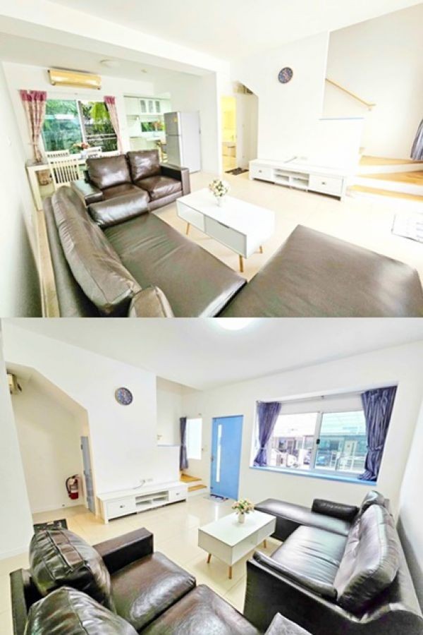 ม.นิด้า 1.7 กม.ให้เช่า ทาวน์เฮาส์ 3 ชั้น 3 นอน กรุงเทพกรีฑา 1-9 ใจกลางเมือง  จัดเต็มเฟอร์ MRT ศรีบูรพา 1.2 กม 3 น้ำ 3 แอร์