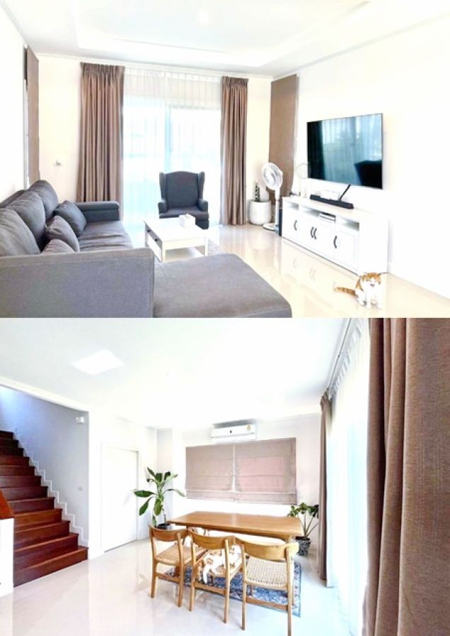 มีสนามหญ้า 4 แอร์ BigC ประชาอุทิศ90 58 ตร.วา.230 ตร.ม. บ้านเดี่ยว 2ชั้น 2หลังติดกัน 3 นอน 3 น้ำ  จัดเต็มเฟอร์ เครื่องใช้ไฟฟ้า.ครัวบิวท์อิน