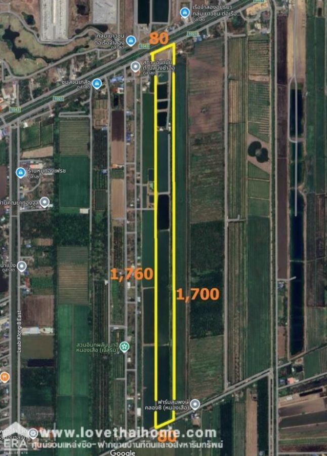 ขายที่ดินติดถนนเลียบคลองระพีพัฒน์ หนองเสือ ปทุมธานี แปลงใหญ่ 79 ไร่ 12 ตารางวา ใกล้วงแหวนฝั่งตะวันออก